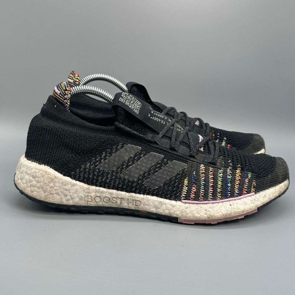 Adidas Pulseboost HD Women's Size 9.5 Athletic Shoe Black Lace Rainbow Stripes